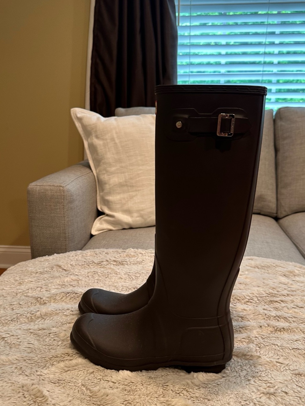Hunter Tall Matte Brown Rain Boots with Logo Badge - Picture 2 of 4